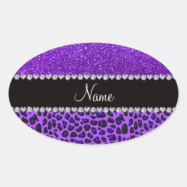 Adesivo Oval Nome personalizado lente púrpura de leopardo-púrpu (Frente)