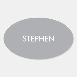 Adesivo Oval Nome personalizado minimalista cinza 
