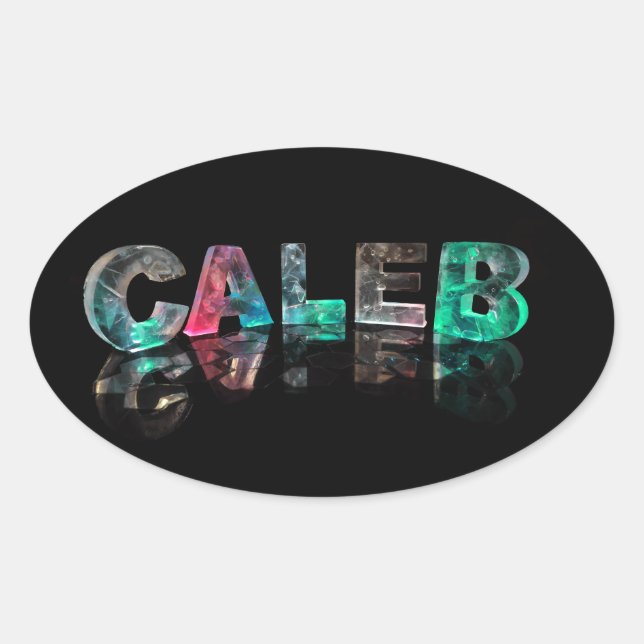 Adesivo Oval Nomes exclusivos - Caleb em Luzes 3D (Frente)