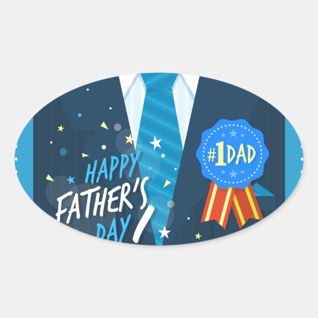 Adesivo Oval Número 1 PaiNúmero um pai azul crachá macacão gord (Frente)