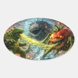 Adesivo Oval O ataque do óvulo vegetal mutante Colossus stic