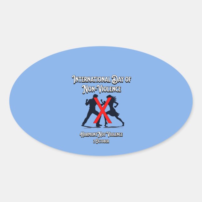 Adesivo Oval O Dia Internacional da Não-Violência. Harmonia. (Frente)