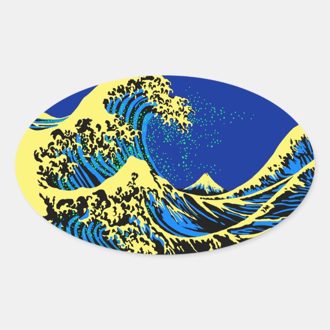 Adesivo Oval O Excelente Hokusai Wave em estilo de arte Pop (Frente)