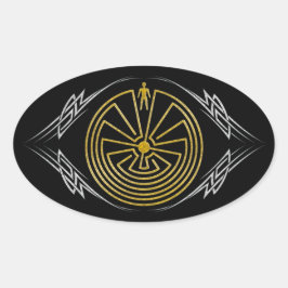 Adesivo Oval O Homem no Maze - Ouro tribal prata