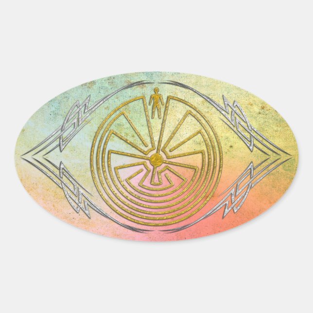 Adesivo Oval O Homem no Maze - Ouro tribal prata (Frente)