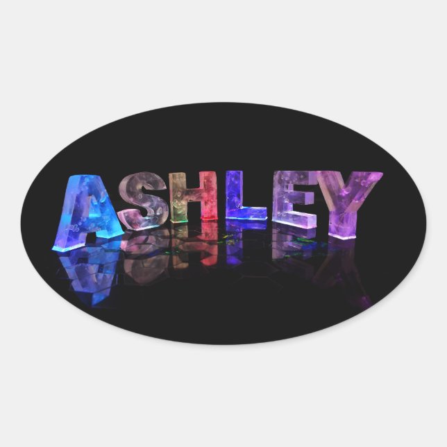 Adesivo Oval O nome Ashley nas luzes 3D (Frente)