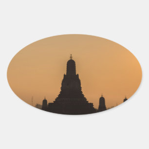 Adesivo Oval O templo de Wat Arun Silhouette Tailândia Bangkok