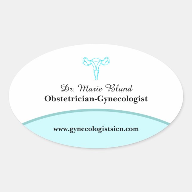 Adesivo Oval OBGYN Teal Modern Elegante com código QR (Frente)