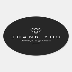 Adesivo Oval Obrigado branco preto simples do logotipo moderno