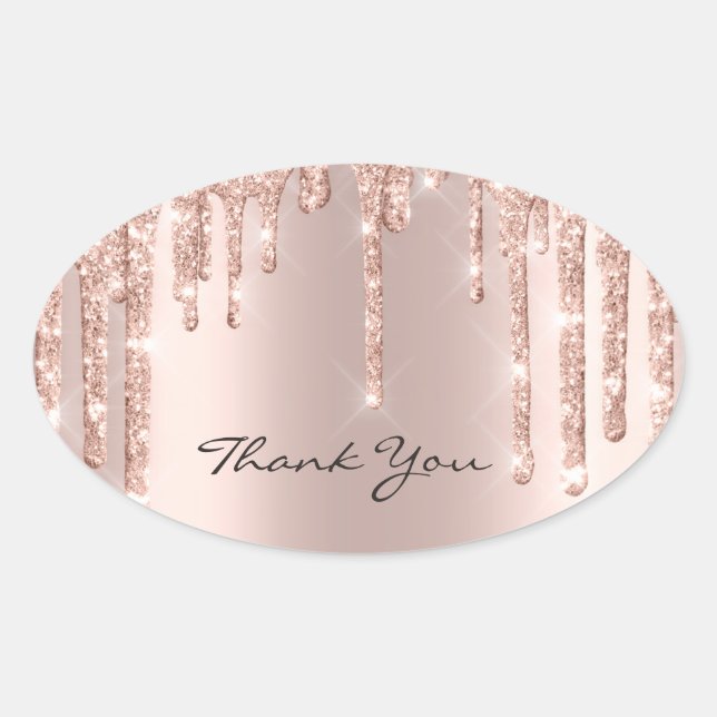 Adesivo Oval Obrigado, doce 16ª Rosa Rosa Rosa Dourada Gama (Frente)