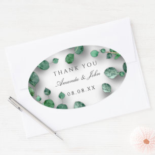 Adesivo Oval Obrigado O Favor Do Casamento De Eucalipto Verde