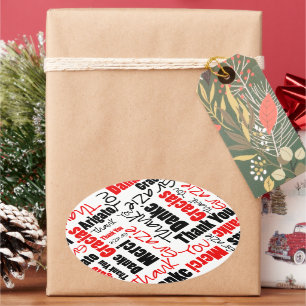 Adesivo Oval Obrigado preto e vermelho você exprime a nuvem