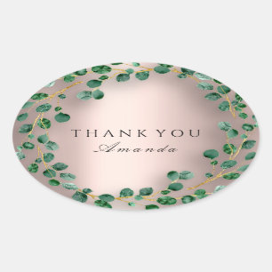 Adesivo Oval Obrigado Rosa Blush Eucalyptus Nome Greenery