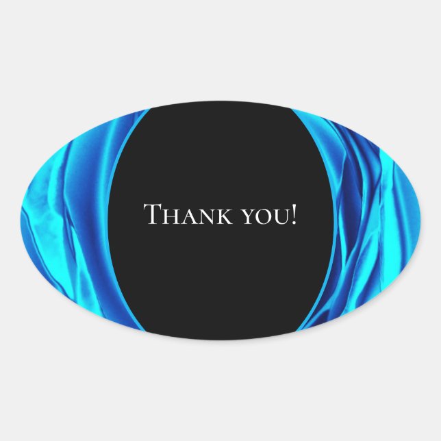 Adesivo Oval Obrigado Sticker - Design de Rosa Azul Metálico (Frente)