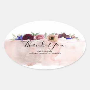 Adesivo Oval Obrigado Wedding você - queda floral do vintage
