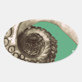 Adesivo Oval Octopus Náutico Verde Vintage Tentacle