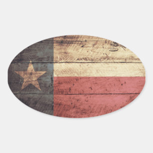Adesivo Oval Old Wood Texas Flag