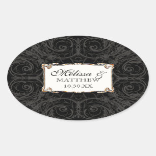 Adesivo Oval Olhar Dourado do laço n de Nouveau do art deco