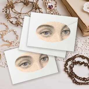 Adesivo Oval Olhos Azuis da Linda Mulher Francesa Vintage