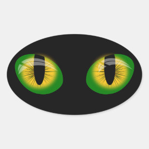 Adesivo Oval Olhos de Gato Verde e Pau Preto