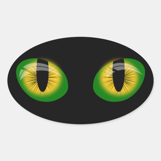 Adesivo Oval Olhos de Gato Verde e Pau Preto (Frente)