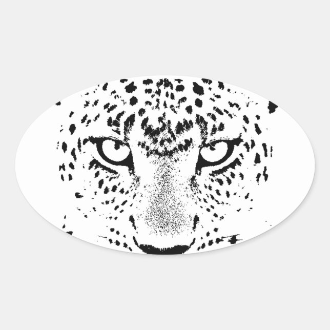 Adesivo Oval Olhos Leopardo Pretos e Brancos (Frente)