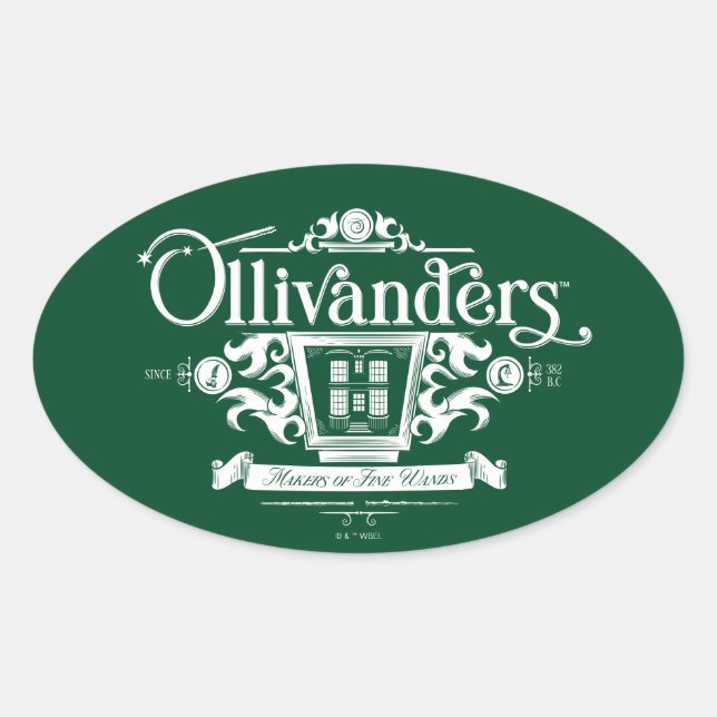 Adesivo Oval OLIVANDERS™ Fabricantes de Varinhas Finas (Frente)