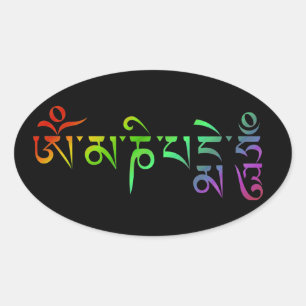 Adesivo Oval Om Mani Padme Hum Mantra Tibetano Arco-íris