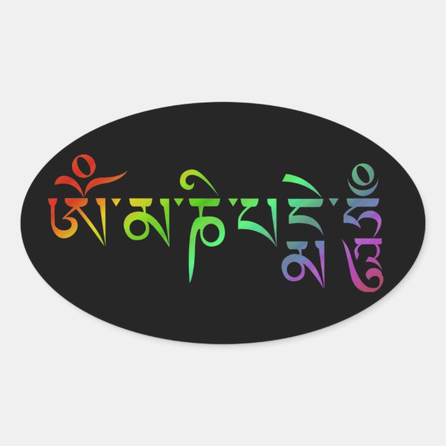Adesivo Oval Om Mani Padme Hum Tibetan Mantra Rainbow (Frente)