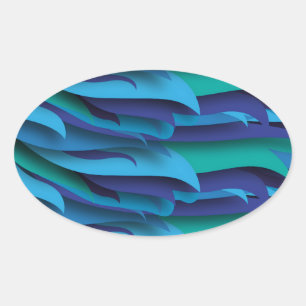 Adesivo Oval Ondas de diferentes cores de azul para verde