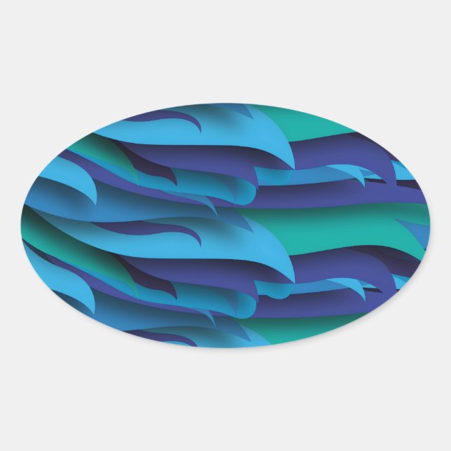 Adesivo Oval Ondas de diferentes cores de azul para verde (Frente)