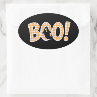 Adesivo Oval Orange Gingham BOO Ghost