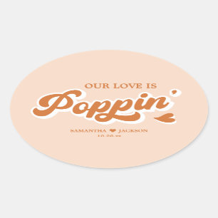 Adesivo Oval Orange Retro 70s Boho Popcorn Wedding Favor