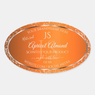 Adesivo Oval Orange Silver com Rótulos de Produto de Iniciais d