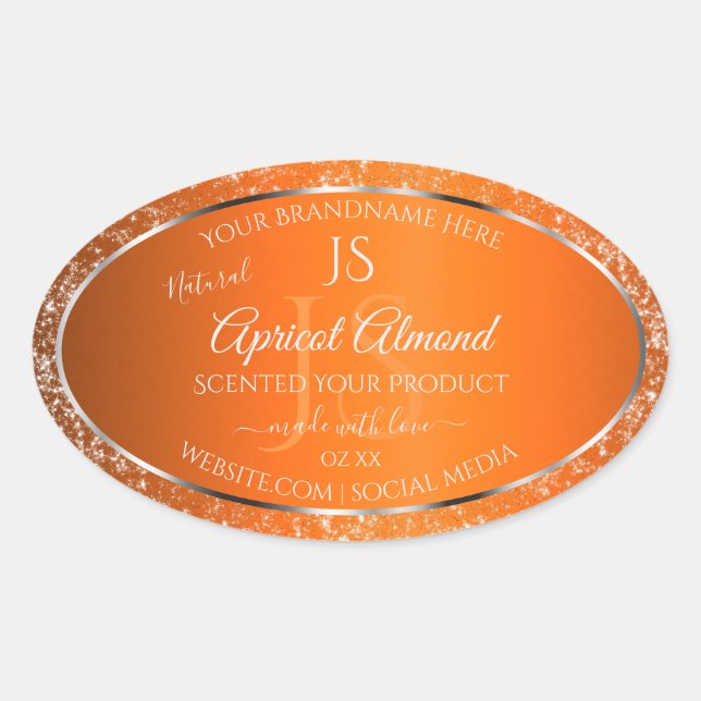 Adesivo Oval Orange Silver com Rótulos de Produto de Iniciais d (Frente)