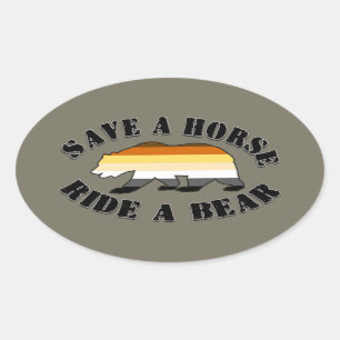 Adesivo Oval Orgulho do Urso Gay Salve um Cavalo Monte Urso