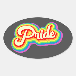 Adesivo Oval Orgulho Rainbow - Letra Vintage