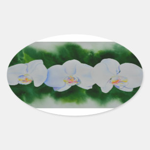 Adesivo Oval Orquídeas brancas aquarelas