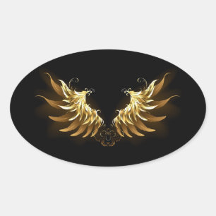 Adesivo Oval Ouro Angel Wings sobre fundo preto