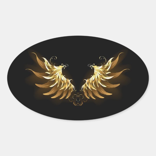 Adesivo Oval Ouro Angel Wings sobre fundo preto (Frente)