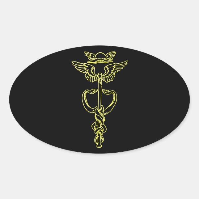 Adesivo Oval Ouro Caduceus (Frente)