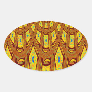 Adesivo Oval Ouro Castanho-Africano Vetor Tribal
