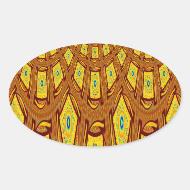 Adesivo Oval Ouro Castanho-Africano Vetor Tribal (Frente)