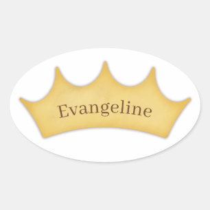 Adesivo Oval Ouro Crown Fairytala Royal Seal Kids Name