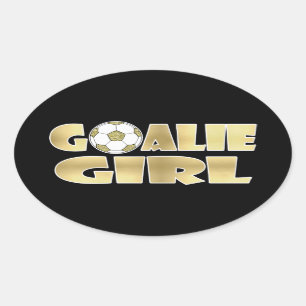 Adesivo Oval Ouro da menina do Goalie do futebol