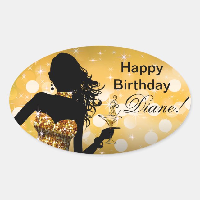 Adesivo Oval Ouro do oval | do vestido de partido do brilho de (Frente)