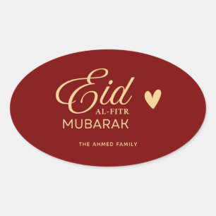 Adesivo Oval Oval Personalizado Eid al-Fitr Mubarak em Dourado