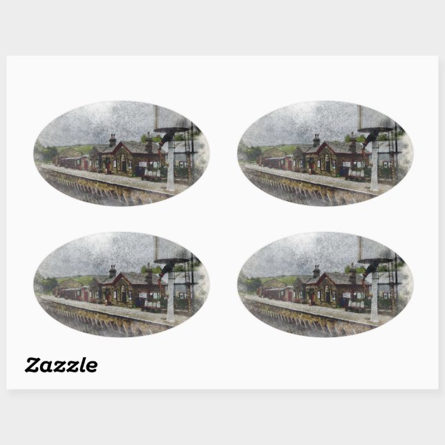 Adesivo Oval Oxenhope Railway Station (Folha)