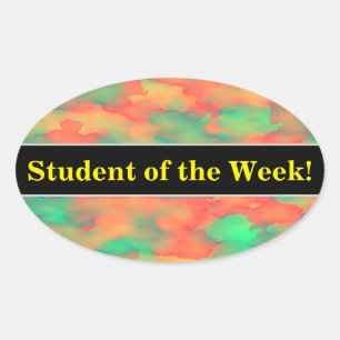 Adesivo Oval Padrão de Abstrato verde, tipo aquarela vermelha