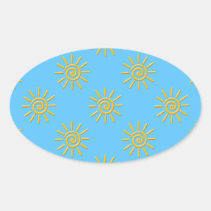 Adesivo Oval Padrão de Desenho Amarelo 3D